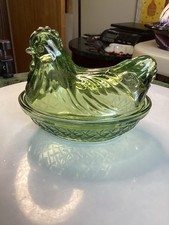 Vintage Hazel Atlas Green Hen On Nest picture