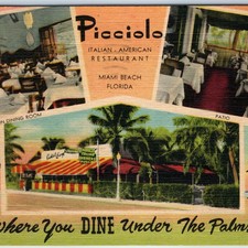 c1940s Miami Beach FL Picciolo Italian Restaurant Dining Room Patio Linen PC picture