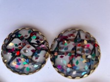 vintage estate GLITTER BUTTON CLIP ON EARRINGS picture