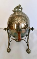 Antique 1893 Aesthetic Movement Silver Plate Egg Coddler Boiler w/Peacock Finial picture