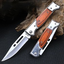 8.75”Wood Black Tactical Spring Assisted Open Blade Folding Pocket Knife Hunting picture