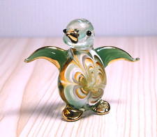 Green Amber penguin figurine hand blown Glass gold trim  GIFT decor - cute picture