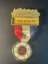 Antique 1919 Detroit Delegate RSLU -  BMWE Convention Medal Watch Fob picture