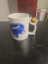 RARE Culver's Vintage Spinner Mug with 3D Spinning Hamburger White Coffee Mug picture