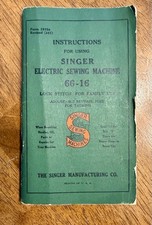 Rare 1940s SINGER Electric Sewing Machine Model 66-16 INSTRUCTION Manual BOOKLET picture