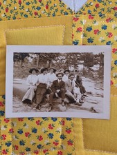 VTG Sepia Snapshot Photo 1920s Group Of Friends Outdoor Portrait Rock Woods picture