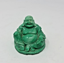 VTG Laughing Buddha Statue 2” Green Stone Imitation Sitting Happiest and Lucky picture