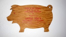 Vintage 1940's Little Joe's Restaurant Los Angeles Wood Pig Advertisement Board picture