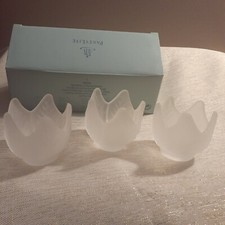Partylite P0290 Frosted Lotus Blossom Candle Holders Set of 3 Glass Tealights picture
