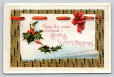 1921 Bristol VT Postcard Holly Berries Merry Christmas Scroll Greeting picture
