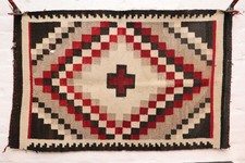 ATQ Navajo Transitional CROSS Rug Native American Indian Weaving 37x24 Textile picture