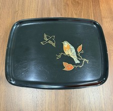 Vintage Couroc Of Monterey Serving Tray Robin Birds Autumn Leaves Black Vanity picture
