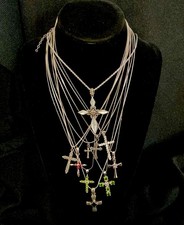 10 NOS STERLING SILVER CROSSES CRUCIFIXES ON STERLING CHAINS                6-65 picture