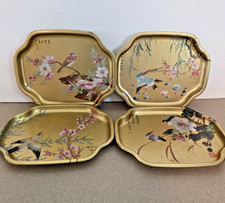 4 ELITE TRAYS Gold Bird & Flower Asian Oriental design Made In England, Used picture