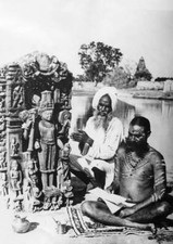 Hindu morning prayer on the banks of the Ganges India Old Photo picture