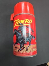 Vintage 1966 Zorro Aladdin Metal Red Plastic Thermos  picture