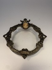 Vintage Mementos Cameo Ashtray Ornate Cast Metal Glass Insert picture