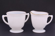 Petalware Cremax Creamer and Sugar Set Gold Trim Depression Glass Macbeth Evans picture