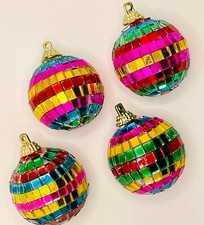 RAINBOW MIRROR BALL ORNAMENTS FOR ALUMINUM CHRISTMAS TREE 4 PC picture