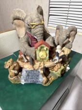 TUSKERS & SON ELEPHANT FIGURINE TIME FOR REPAIR #90415 PAW PRINTS RESIN RARE picture