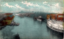 Postcard Looking Up the Cuyahoga River Ships & Waterfront Cleveland Ohio OH V759 picture