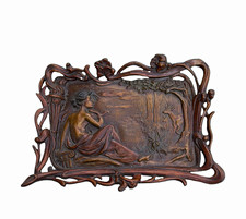Art Nouveau Woman & Deer Vintage Classical Bronze Plaque or Jewelry picture