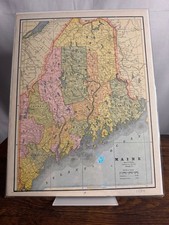 1889 Maine Map Geo F Cram Antique Atlas County Map Vintage Ephemera picture