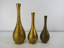 3 Brass 1900-1940 Vintage Antique Pacific Imports Japanese Bud Vases picture