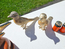 Vintage Gold Tone Cast Metal Pheasant Bird Salt Pepper Shakers Heavy 6