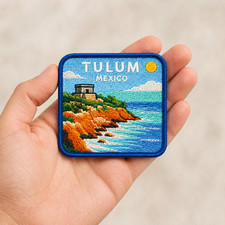 Tulum Mexico Mayan Ruins Embroidered Patch (3 Inch) – Coastal Travel Souvenir picture