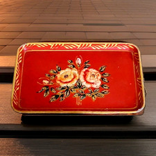Vintage ISCO Occupied Japan Red Paper Mache Tray Floral Roses picture