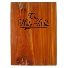 Vintage Cedar Wooden Holy Bible Box Storage Case Keepsake Hinged Union Made picture