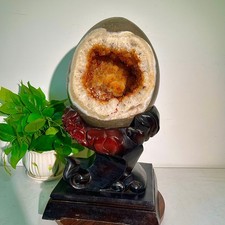 30.42LB High quality rare yellow crystal dragon egg cave crystal decoration+base picture