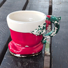 Lefton Boot-Shaped Figural Mug Red White Green Ceramic Japan Handle picture