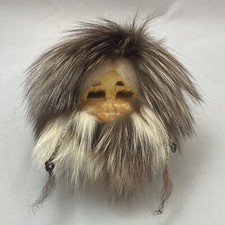 1950s Alaskan NUNAMIUT Indian Real WOLF Fur ANAKTUVUK Caribou Mask Signed SMITH picture