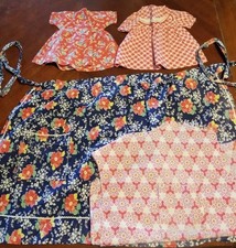 Feedsack Lot, 1/2 Apron, 2 Feedsack Doll Dresses. Extra Feedsack Fabric Included picture