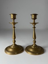 Antique Skultuna 1611 No. 82 Solid Brass Candle Holders Signed Pair 7” picture