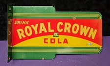 Vintage Porcelain Sign Drink Royal Crown Cola RC Double-sided Bracket Soda Gas  picture