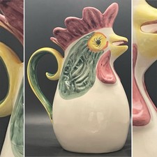 J.F. Ceramics Hand Painted 592 Rooster/Chicken Pitcher c1970s Portugal 12