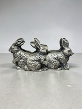 Vintage Metal/Pewter Bunny Rabbits Business Card Holder Heavy picture