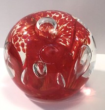 Joe Hamon Glass Paperweight Controlled Bubbles Red Flower or Abstract Art Signed picture