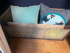 Vintage Wooden Banana Crate Northern Illinois De Kaleb Ill Wood Fruit Box Handle picture