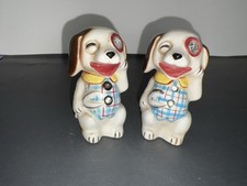 Vtg Lefton Anthropomorphic Dogs Rhinestone Eyes & Buttons Salt Pepper Shakers picture