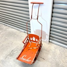 Vintage 1940s - 50s SNO-LER Childs Folding Snow Sled Push Stroller Snowman Decal picture