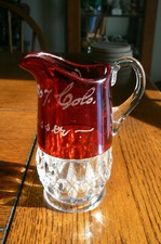 Antique Ruby Red Glass Souvenir Pitcher Denver Colo 1907 Anna Esser  FREEUSSHIP picture