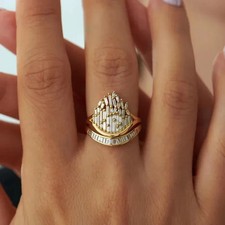 2.40CT Bezel Baguette Cut Diamond 14K Yellow Gold Over Eternity Curved Band Ring picture