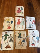 Vintage 1950s Simplicity Sewing Pattern Lot 7 CUT Blouses Dresses Full Skirt  picture