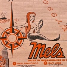 1950s Mel's Drive-In Restaurant Map Paper Placemat Mermaid San Francisco Oakland picture
