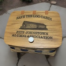 UPJ Pitt Johnstown Alumni University of Pittsburgh Log Cabin Basket w Lid OOAK picture