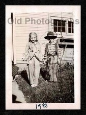 KIDS CUTE COWBOY COSTUME HAT CHAPS VEST & SISTER 1943 OLD/VINTAGE PHOTO-J619 picture